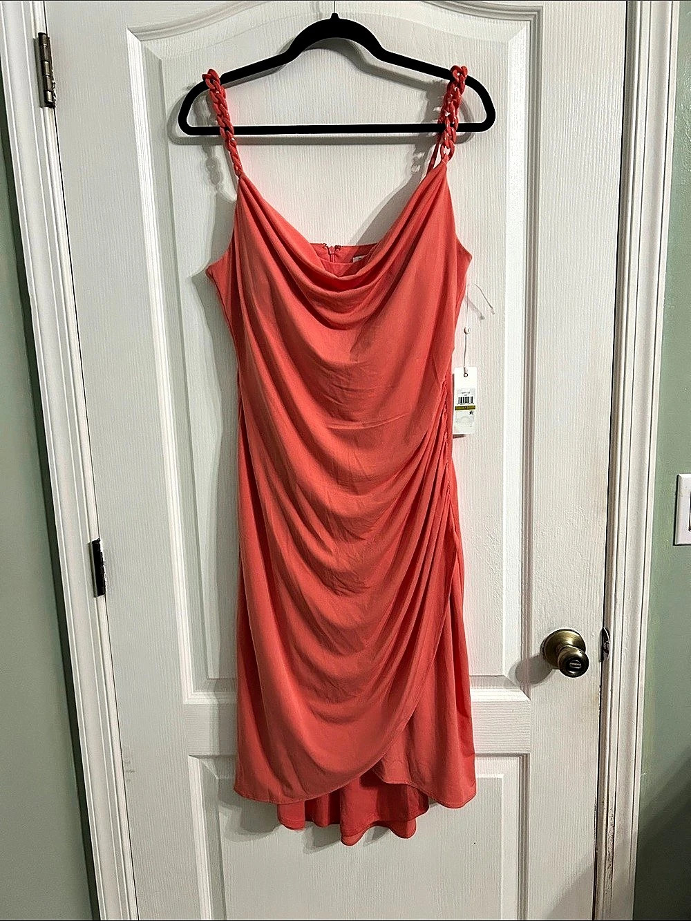 Siena Draped Midi Dress in Coral. Size 14 NWT